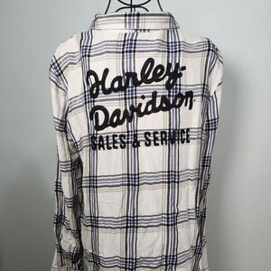 Harley-Davidson Plaid Button Down Shirt Back Embroidered Sales & Service 1W